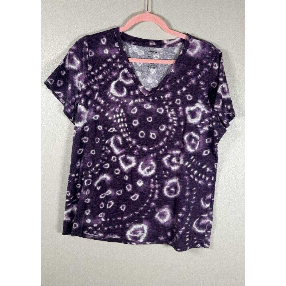 Sonoma The Everyday Tee Purple/White Tie-Dye Cotton Short Sleeve Tee - Large